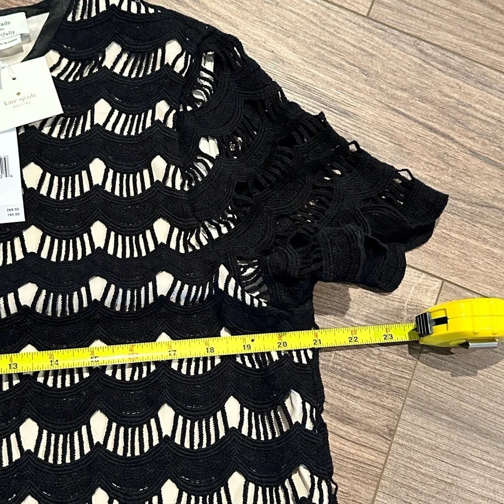 NWT! Kate Spade Scalloped Lace Elegant Black Short Sleeve Top Size 12
